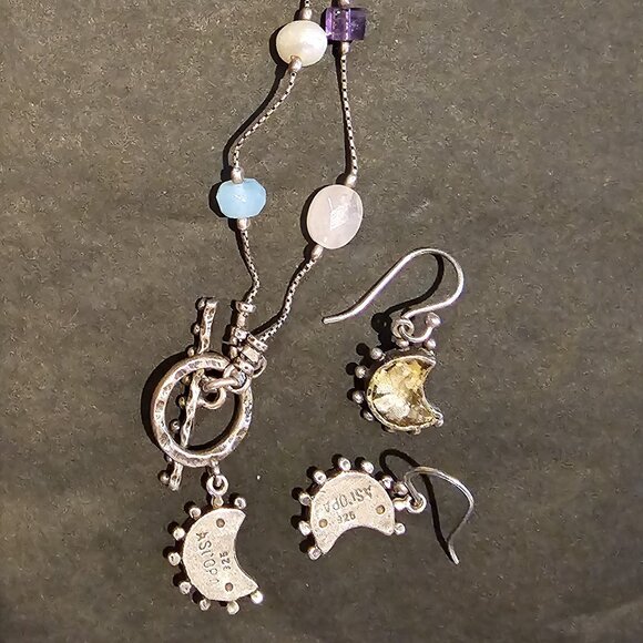 Angi Olami Roman Glass/Semi-Precious/Sterling Silver Necklace and Earring Set - Picture 7 of 8